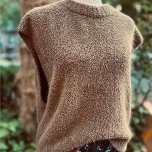 Retro, Minimalist Slub Sleeveless Chocolate Brown Sweater by Madewell, Size L/XL
